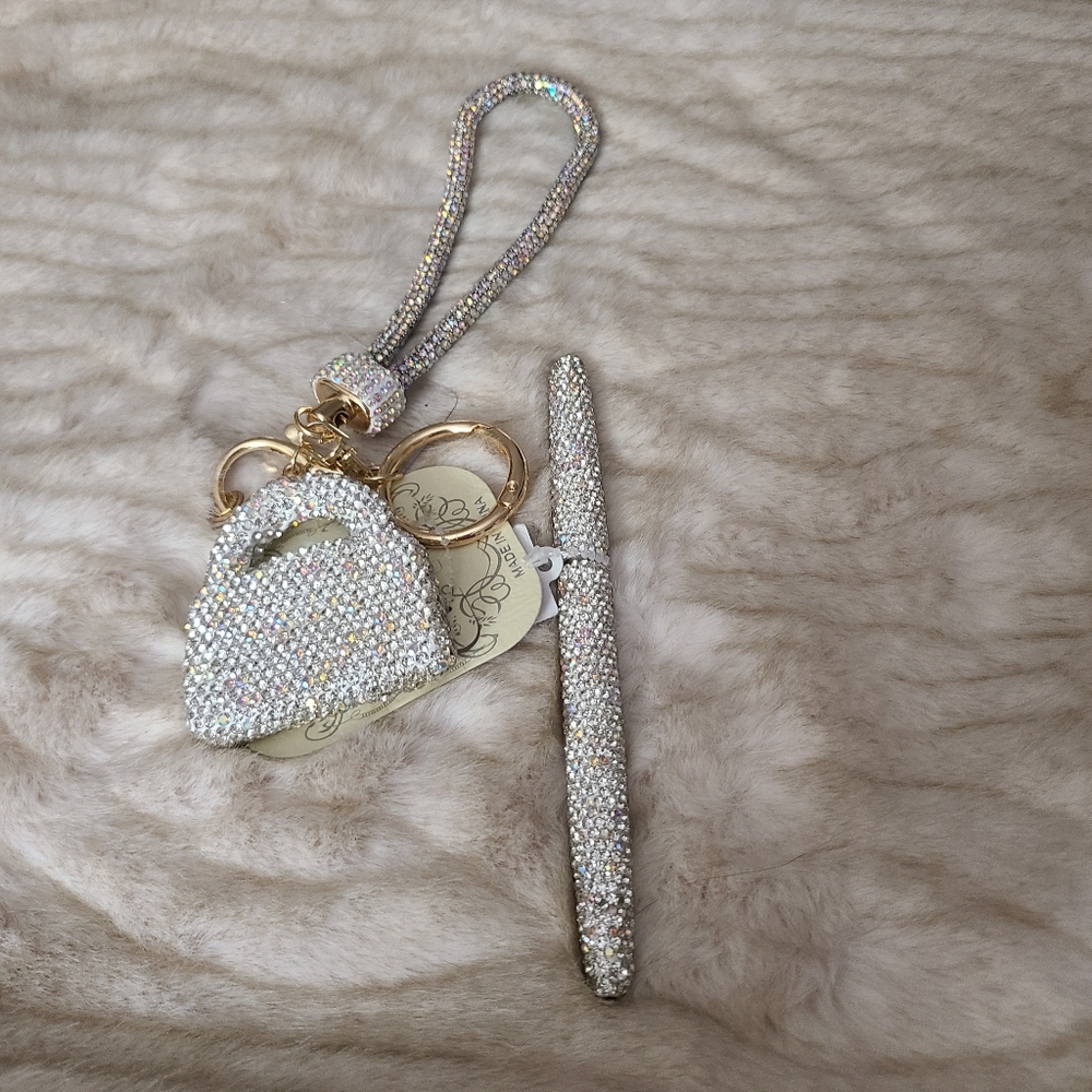 Sparkling AB Crystals Keychain and Pen Set